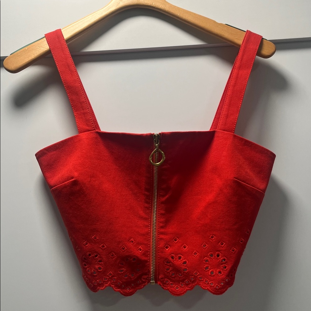 Derek Lam Red Eyelet Tank Top